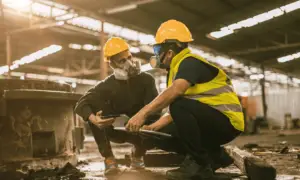 Trabalhadores na indústria após explosão de produtos químicos