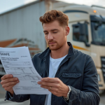 Homem checando a danfe no transporte de produtos perigosos