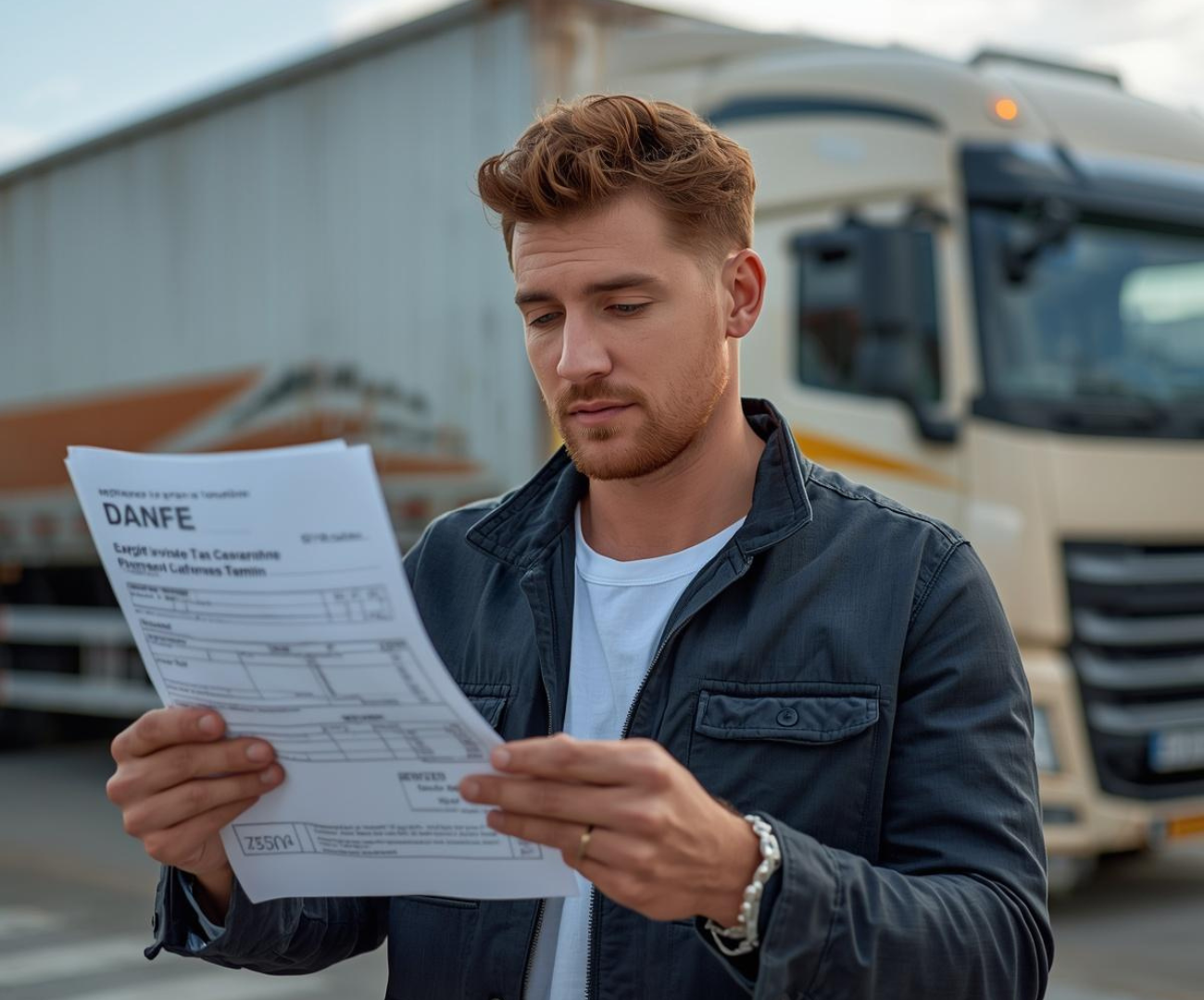 Homem checando a danfe no transporte de produtos perigosos