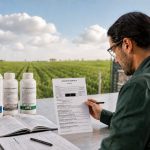 Engenheiro agrônomo checando os rótulos e Bulas de Defensivos Agrícolas no agronegócio